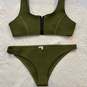 Front-Zip Olive Green Bikini Set